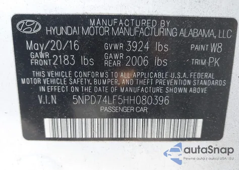 2017 Hyundai Elantra Se из США, поврежденный, VIN 5NPD74LF5HH080396